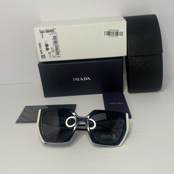 💯 - New  - BRAND NEW PRADA PR 15WS 09Q5S0 White/Black Women Sunglasses - Picture 15 of 17